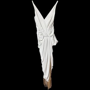 CHRISTIAN DIOR EMBROIDERED SILK DRAPED MIDI DRESS SIZE 36 BY JOHN GALLIANO 2008